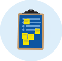 An icon of a clipboard with yellow sticky notes attached